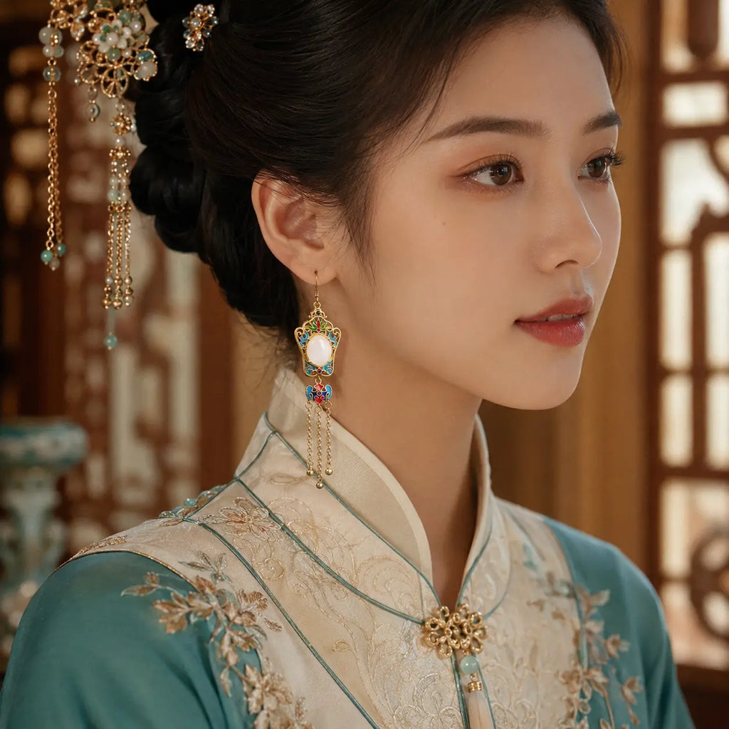 Empress Jade Court Tassel Drop Earrings
