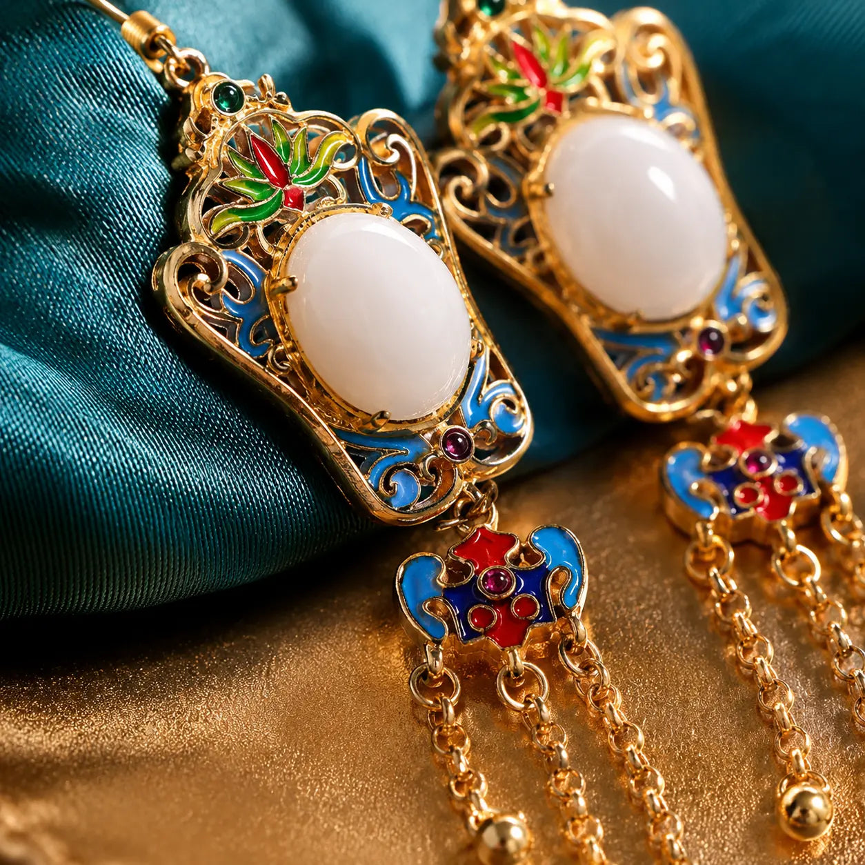 Empress Jade Court Tassel Drop Earrings
