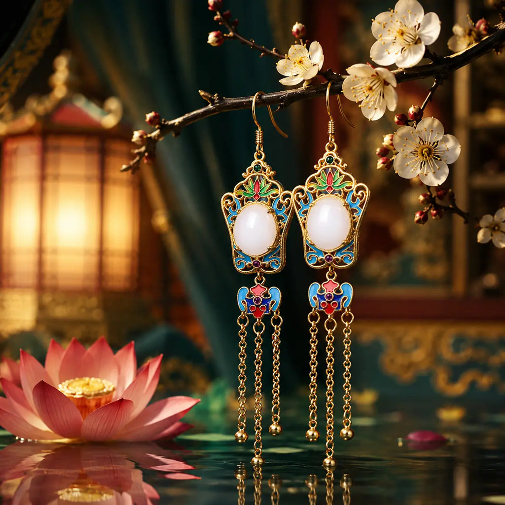 Empress Jade Court Tassel Drop Earrings