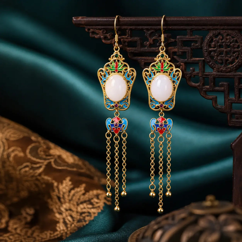 Empress Jade Court Tassel Drop Earrings
