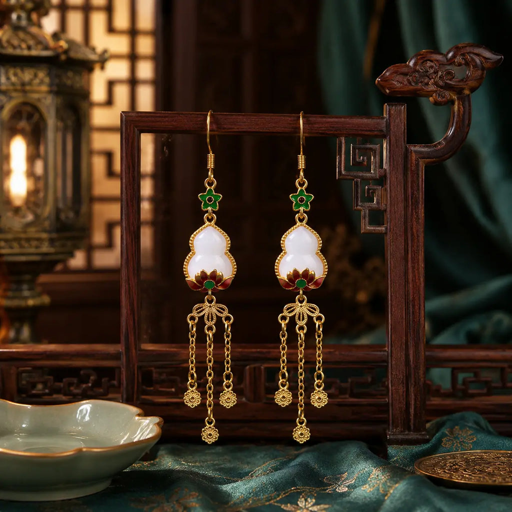 Imperial Gourd Lotus Tassel Drop Earrings