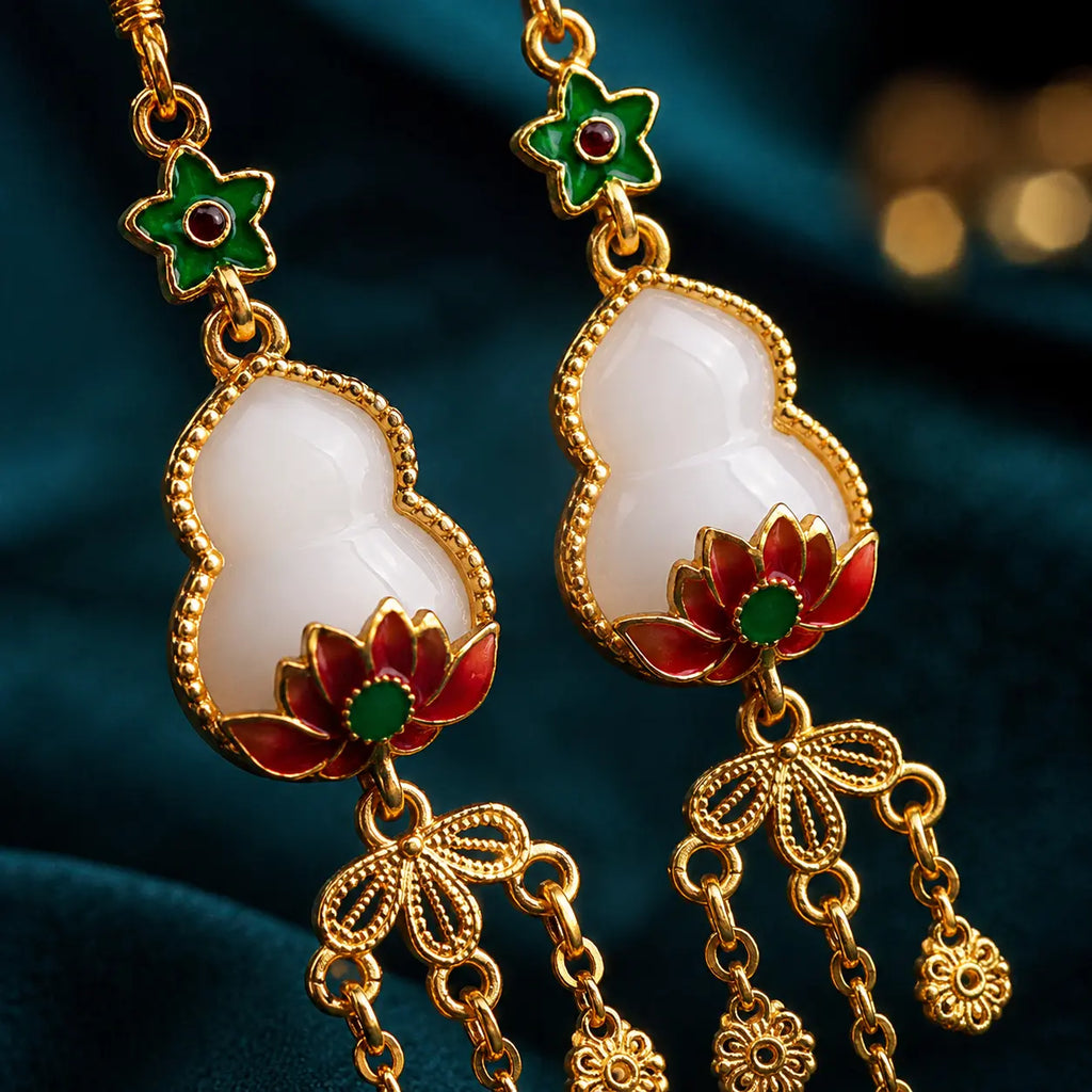 Imperial Gourd Lotus Tassel Drop Earrings