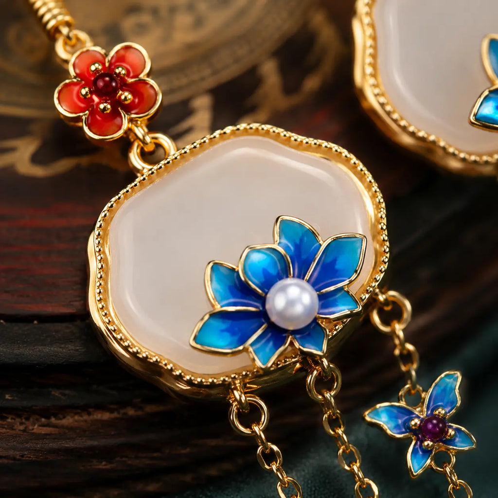 Azure Lotus Butterfly Tassel Drop Earrings