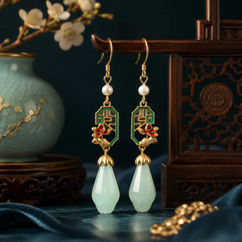 Jade Lotus Court Drop Earrings