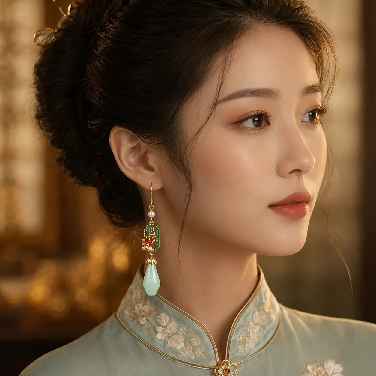 Jade Lotus Court Drop Earrings