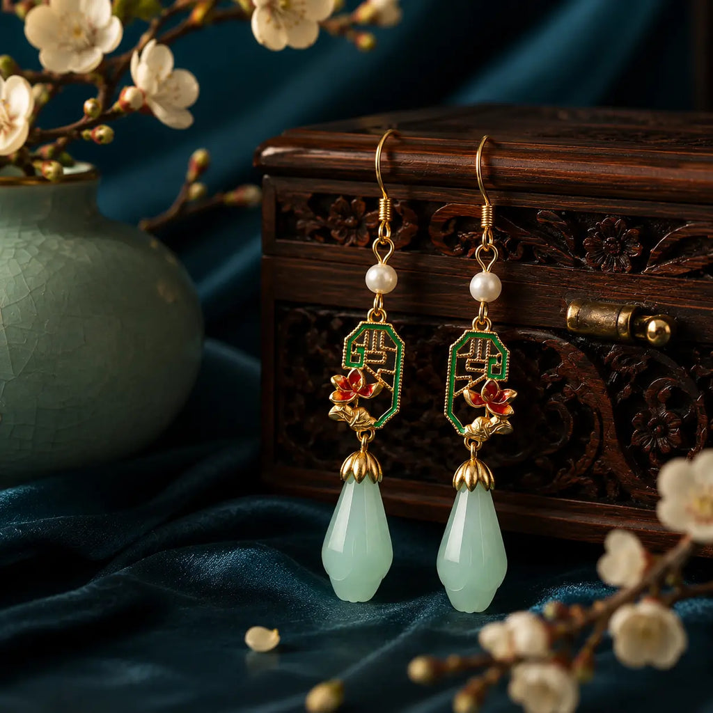 Jade Lotus Court Drop Earrings