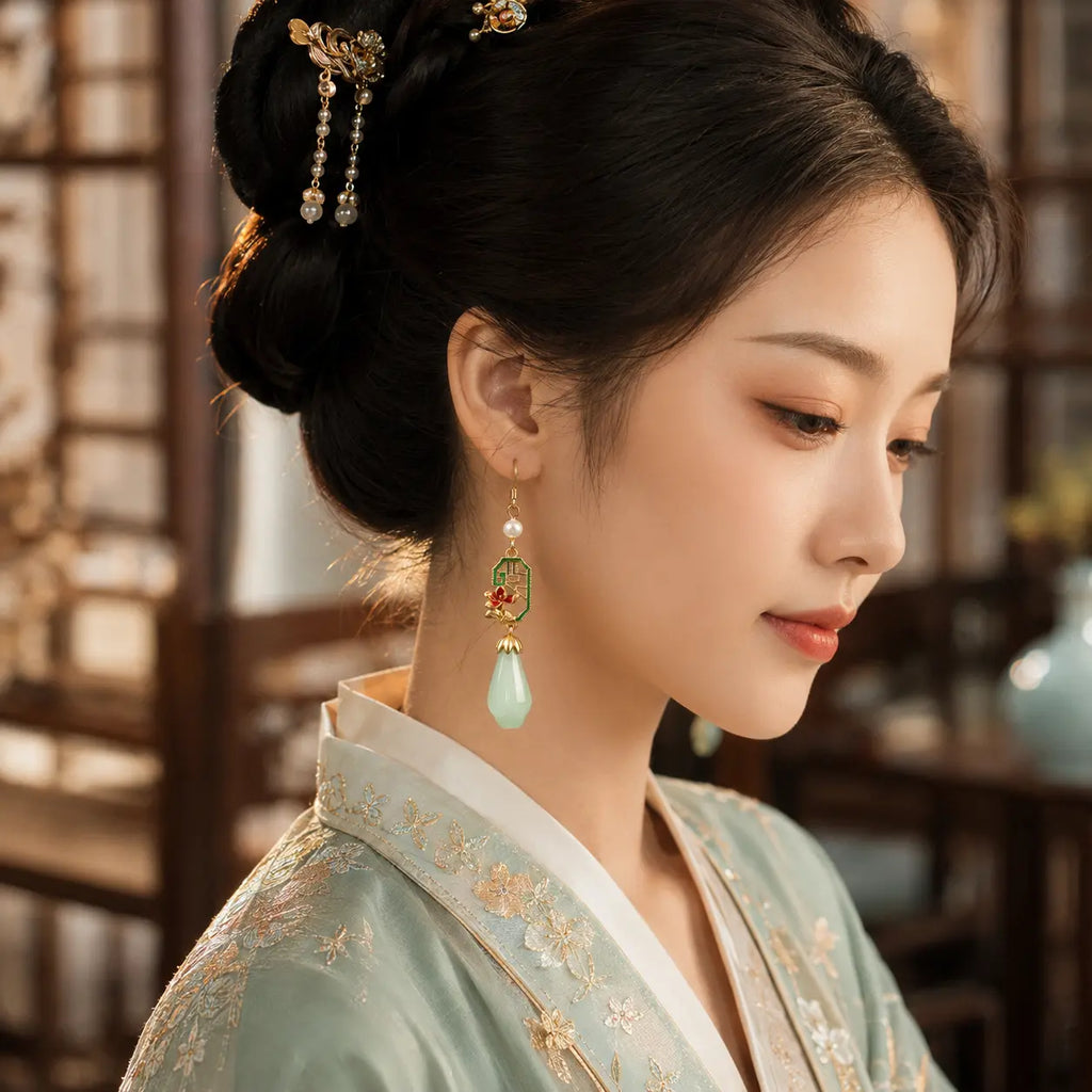 Jade Lotus Court Drop Earrings