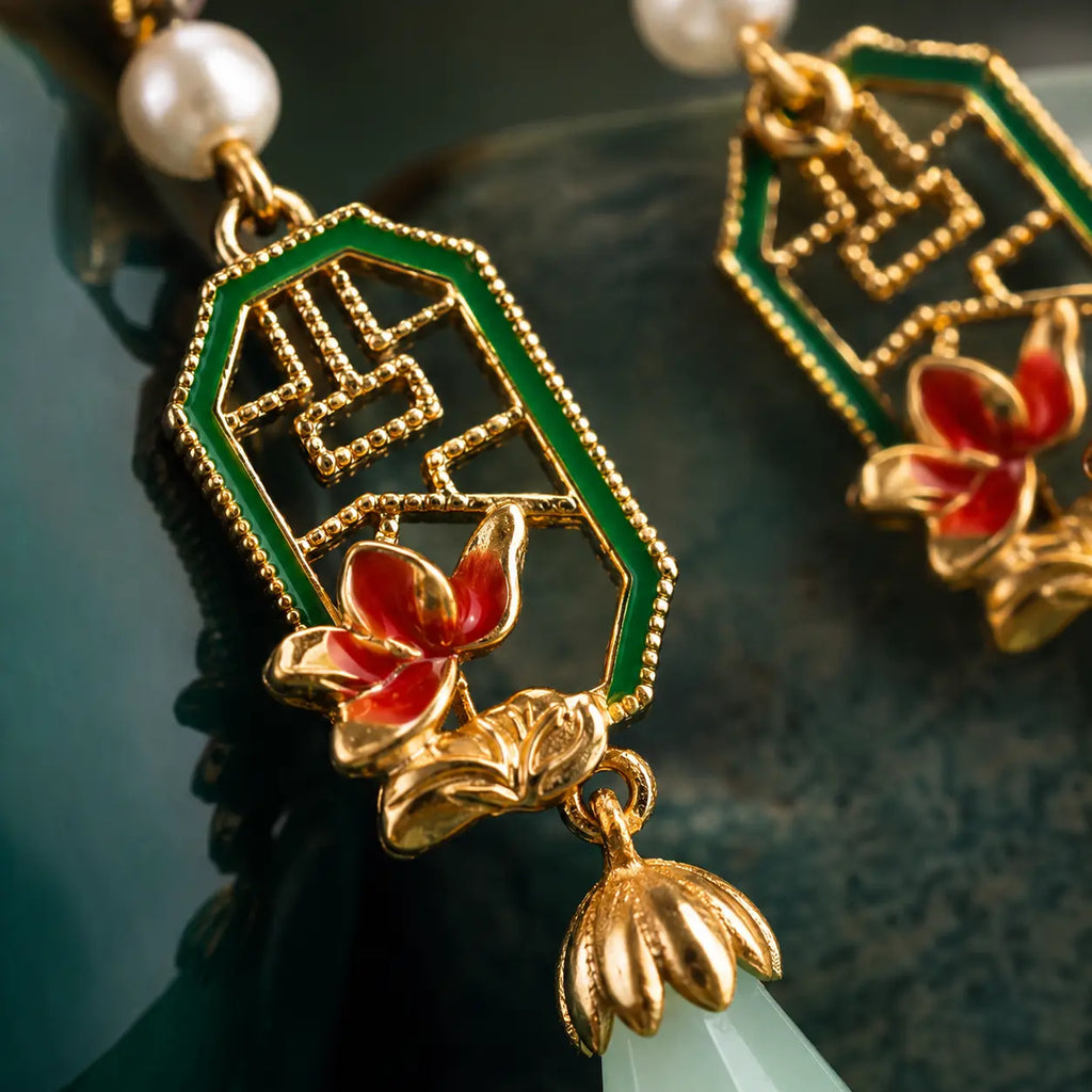 Jade Lotus Court Drop Earrings