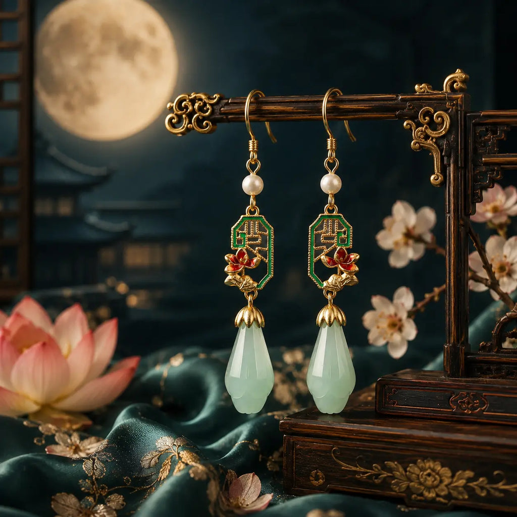 Jade Lotus Court Drop Earrings
