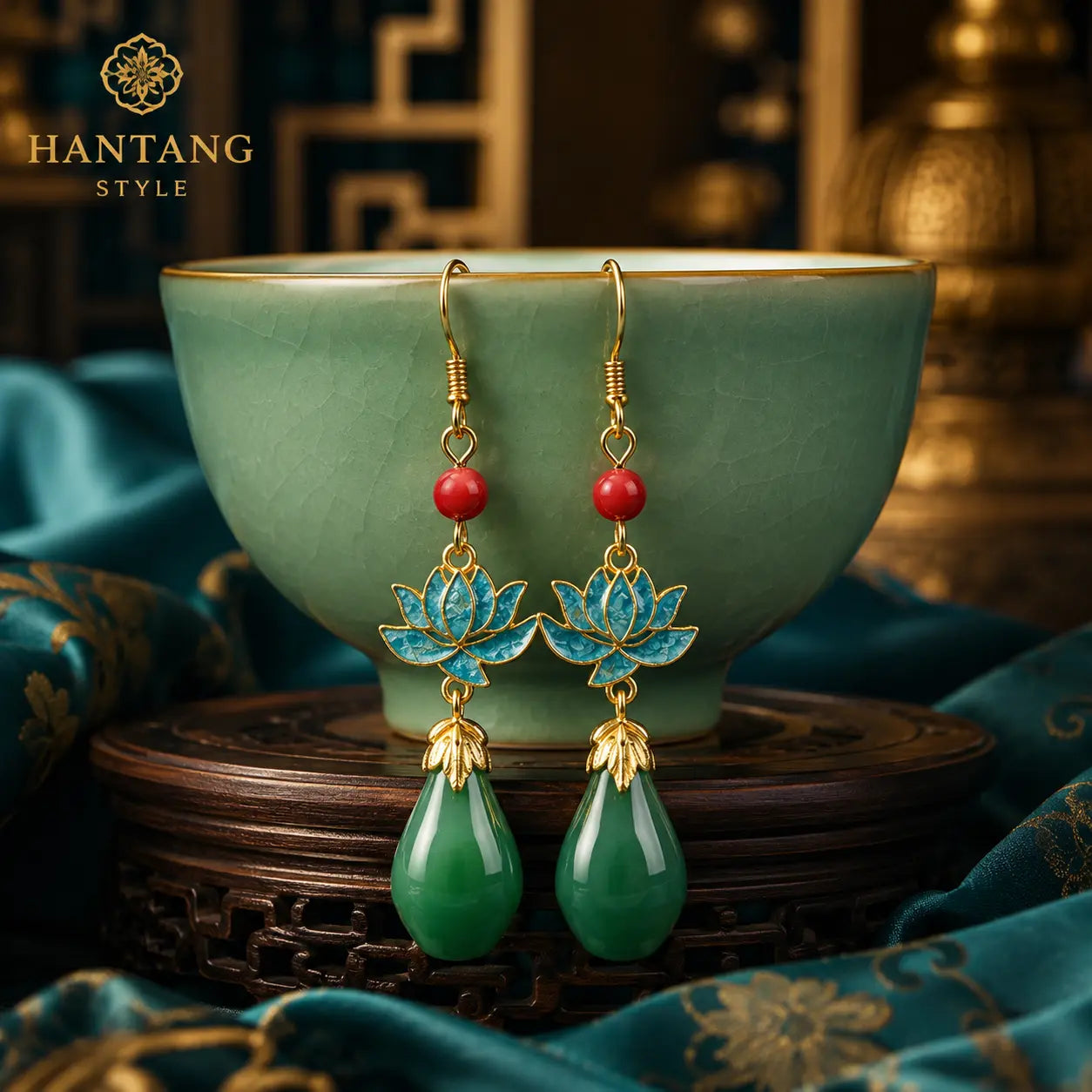 Azure Lotus Jade Drop Earrings
