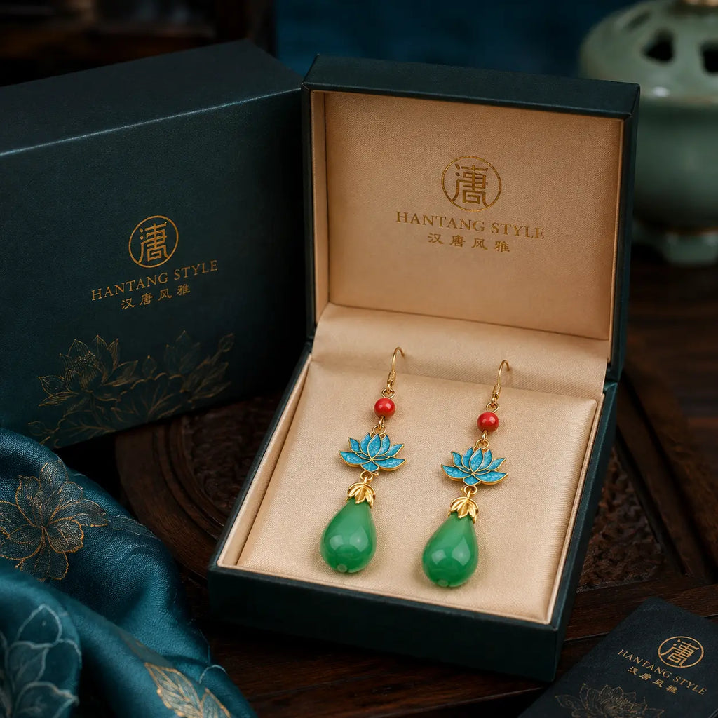 Azure Lotus Jade Drop Earrings
