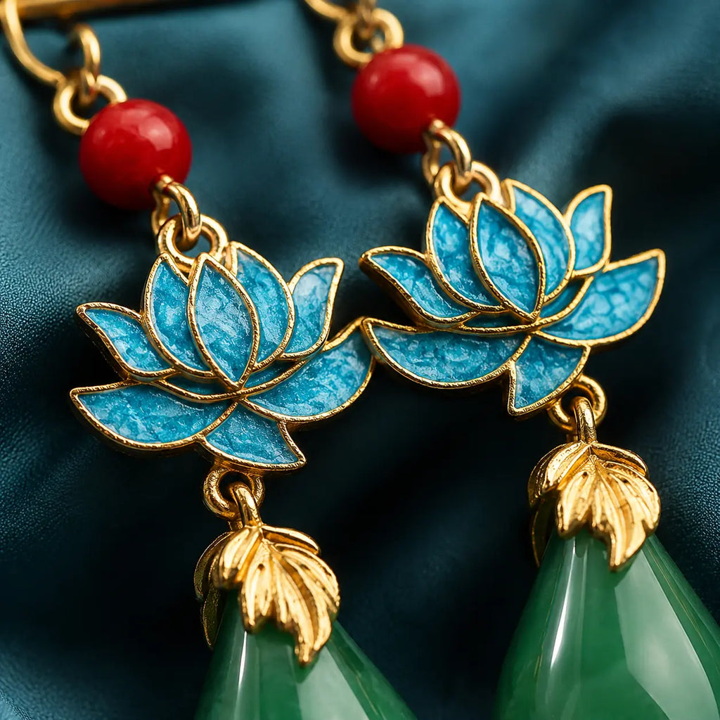 Azure Lotus Jade Drop Earrings