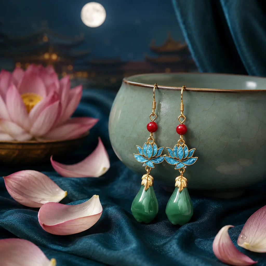 Azure Lotus Jade Drop Earrings