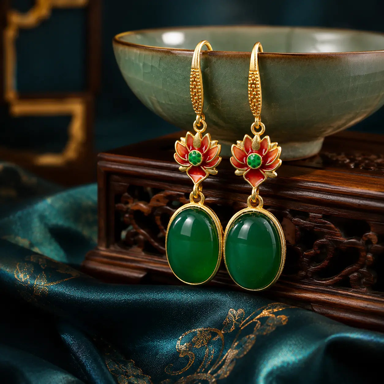 Imperial Lotus Jade Drop Earrings