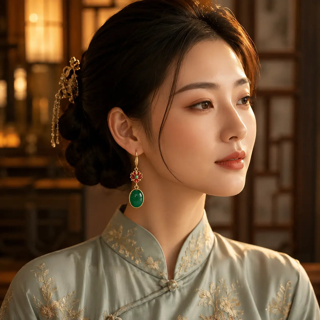Imperial Lotus Jade Drop Earrings