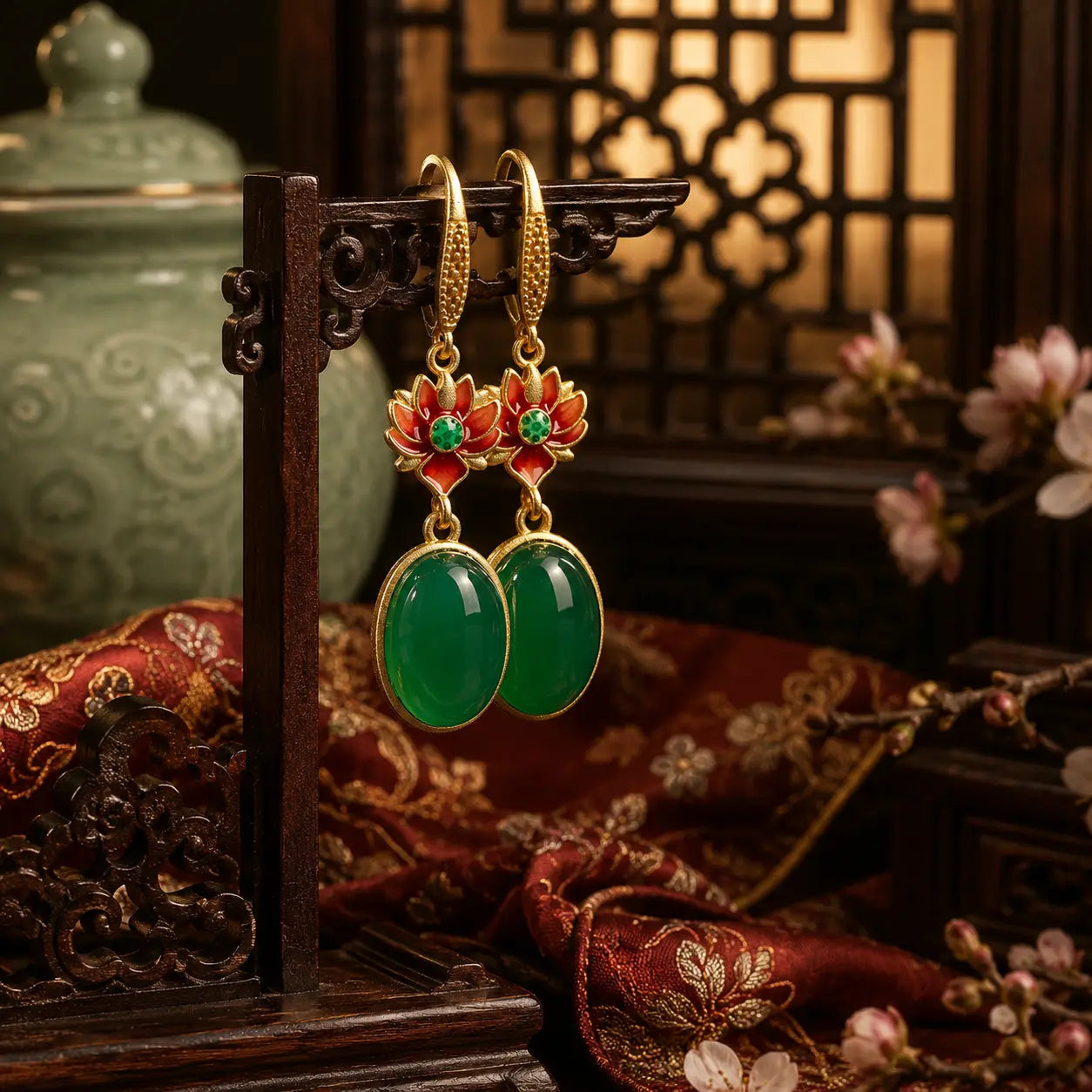 Imperial Lotus Jade Drop Earrings