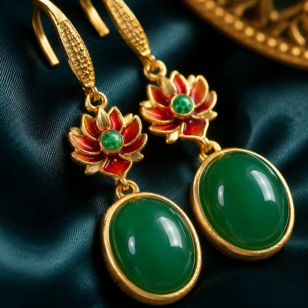 Imperial Lotus Jade Drop Earrings