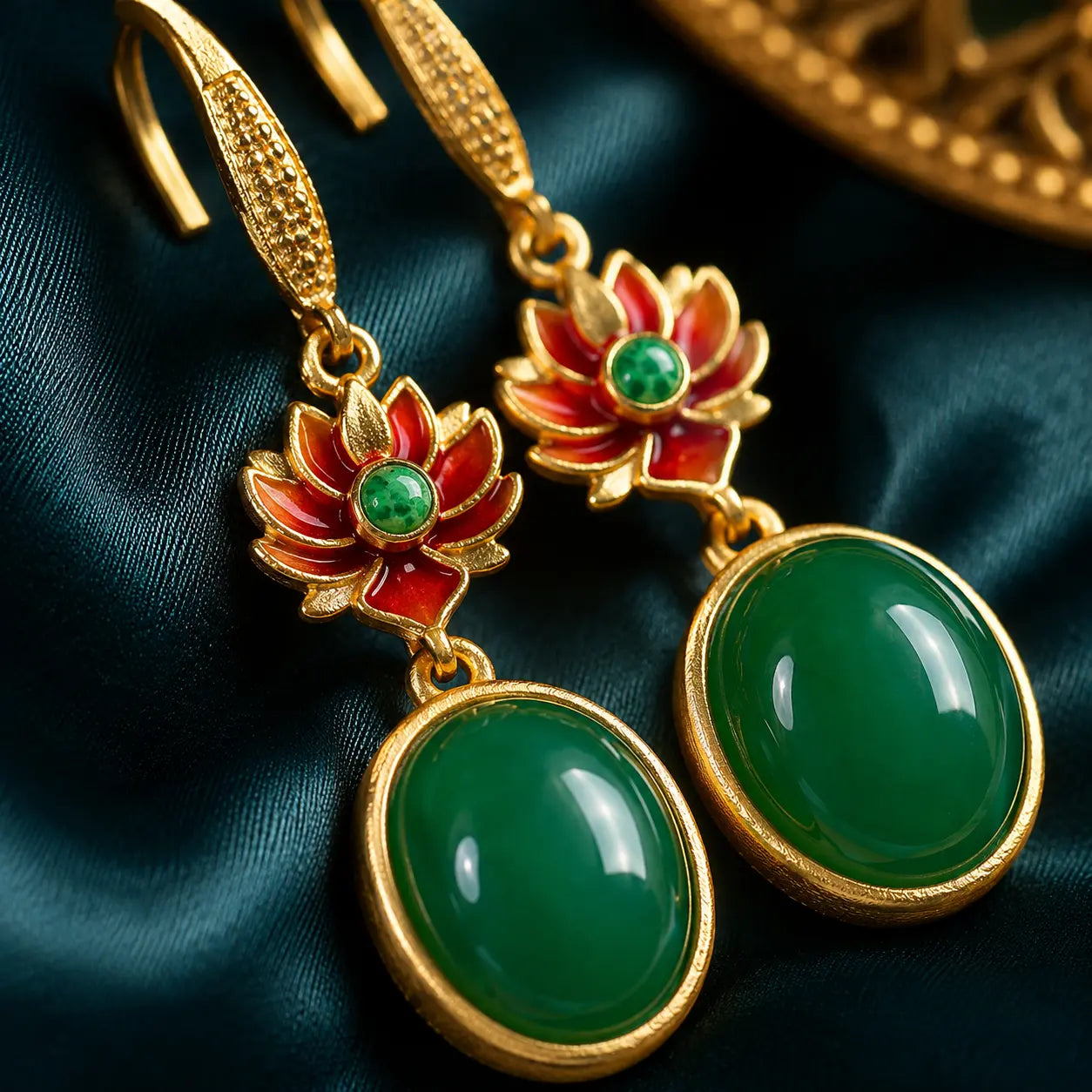 Imperial Lotus Jade Drop Earrings