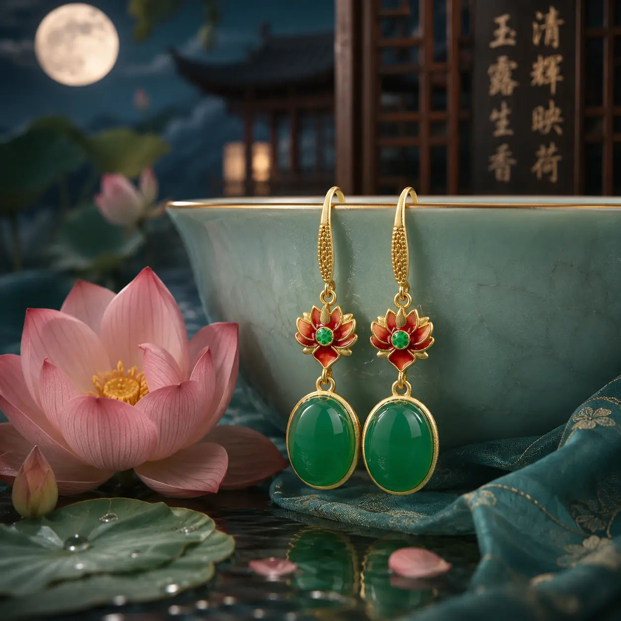 Imperial Lotus Jade Drop Earrings