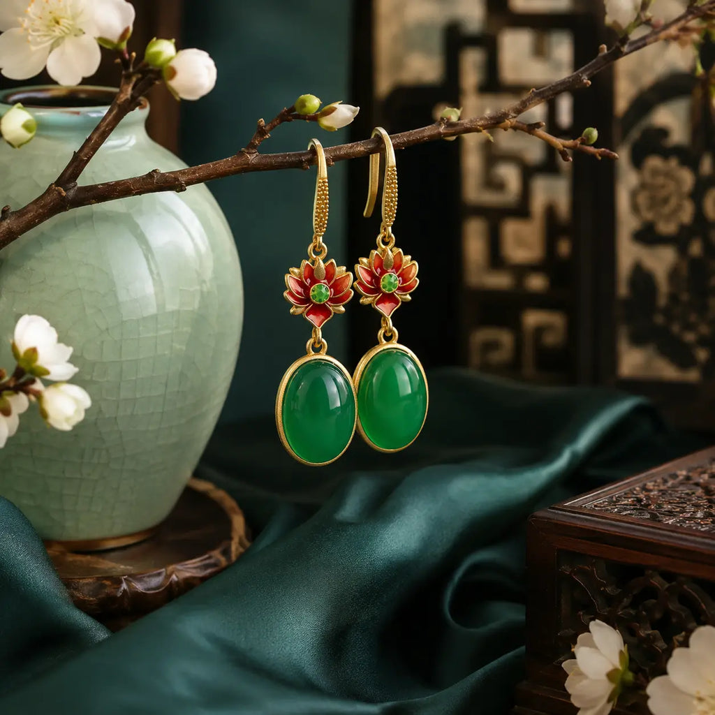 Imperial Lotus Jade Drop Earrings