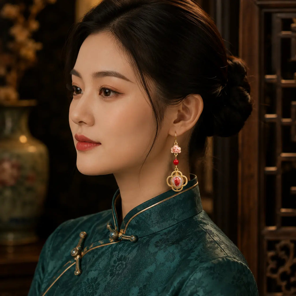 Rose Bloom Court Drop Earrings