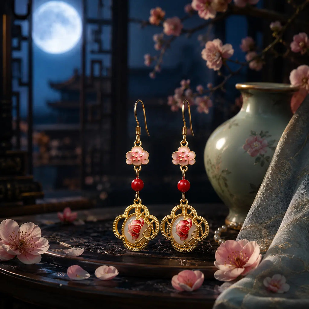 Rose Bloom Court Drop Earrings