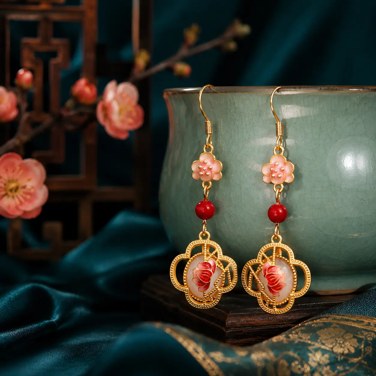 Rose Bloom Court Drop Earrings