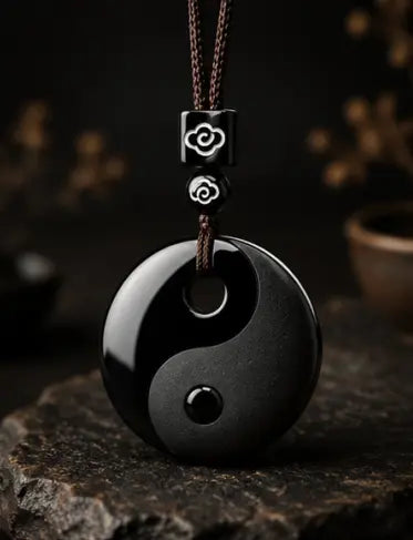 Yin Yang Obsidian Pendant — Ancient Eastern Symbol of Balance & Protection HanTang Style