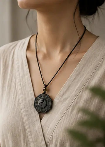 Bagua Yin Yang Obsidian Pendant — Ancient Taoist Protection Amulet HanTang Style