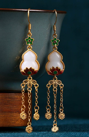 Imperial Gourd Lotus Tassel Drop Earrings